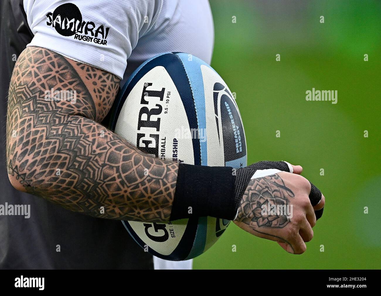 Twickenham, United Kingdom. 08th Jan, 2022. Premiership Rugby. Harlequins V Exeter Chiefs. The Stoop. Twickenham. The tattoos on the arm of Jack Nowell (Exeter Chiefs). Credit: Sport In Pictures/Alamy Live News Stock Photo