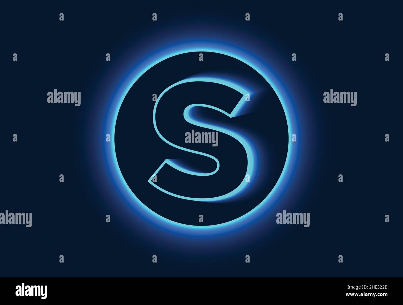 Initial S monogram alphabet in a neon circle. Stock Vector