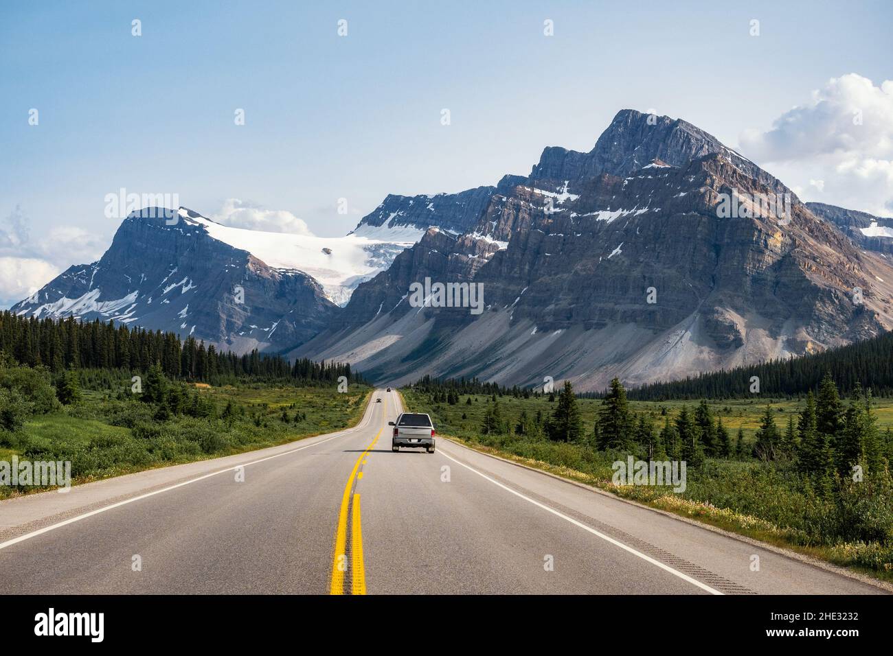 Scenic views on Icefields Parkway between Banff National Park and Jasper in Alberta, Canada. Stock Photo