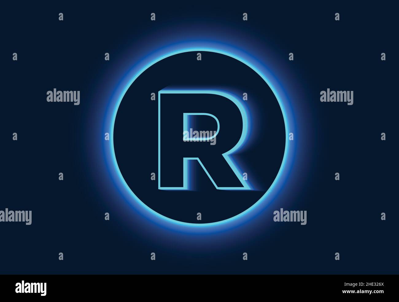 Initial R monogram alphabet in a neon circle. Stock Vector