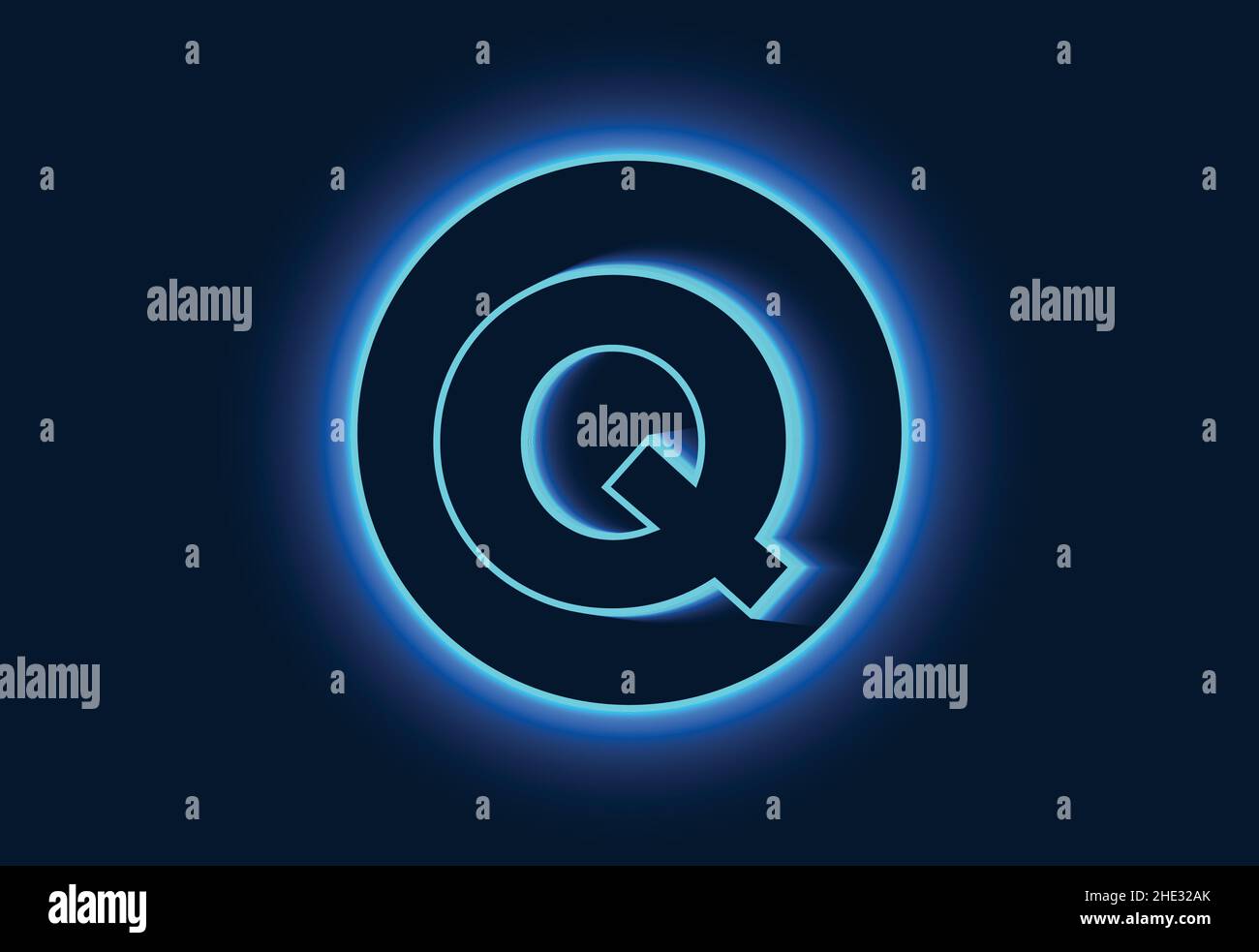 Initial Q monogram alphabet in a neon circle. Stock Vector