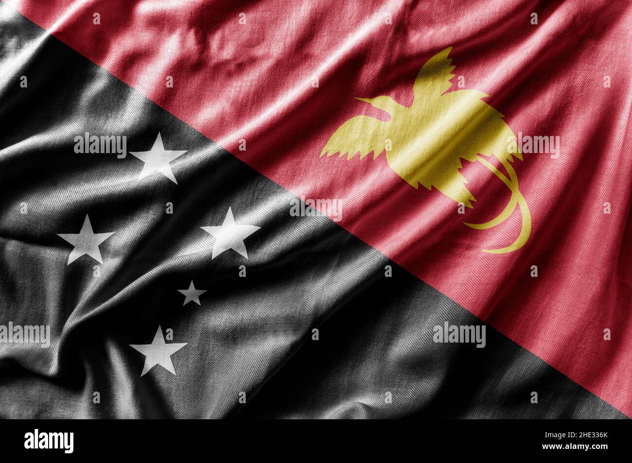 Waving detailed national country flag of Papua New Guinea Stock Photo