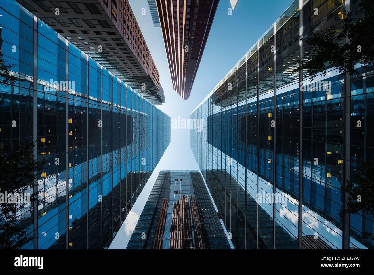 Business and finance concept, looking up at modern skyscrapers in the financial district of Toronto in Ontario, Canada. Stock Photo