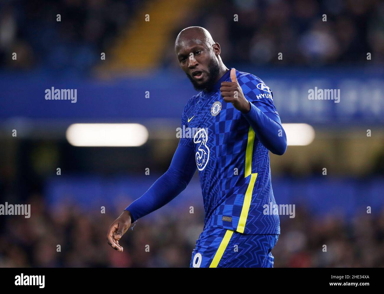 Soccer Football - FA Cup Third Round - Chelsea v Chesterfield - Stamford Bridge, London, Britain - January 8, 2022  Chelsea's Romelu Lukaku reacts Action Images via Reuters/Paul Childs Stock Photo