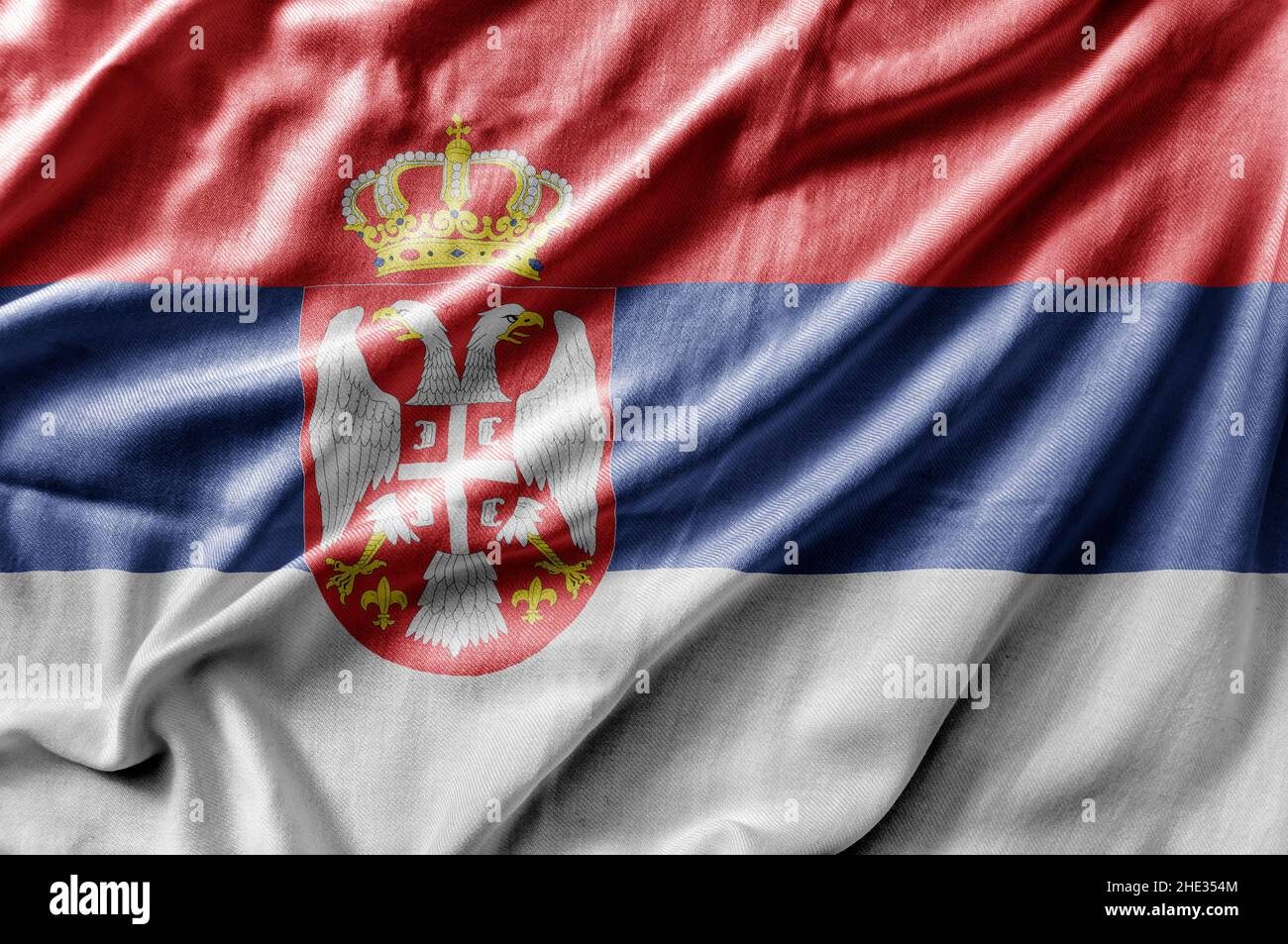 Waving detailed national country flag of Serbia Stock Photo