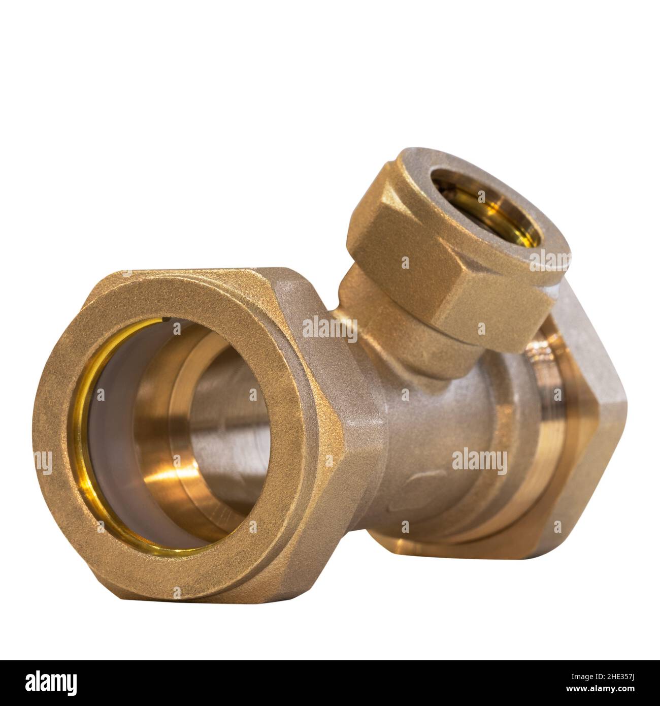 Bronze plumbing fitting for pipes isolated on white background Stock