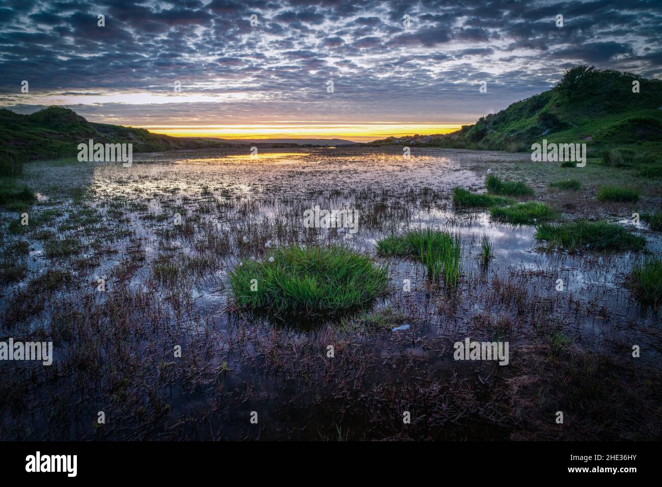 Bodmin moor sunset with mackerel sky cornwall england uk Stock Photo