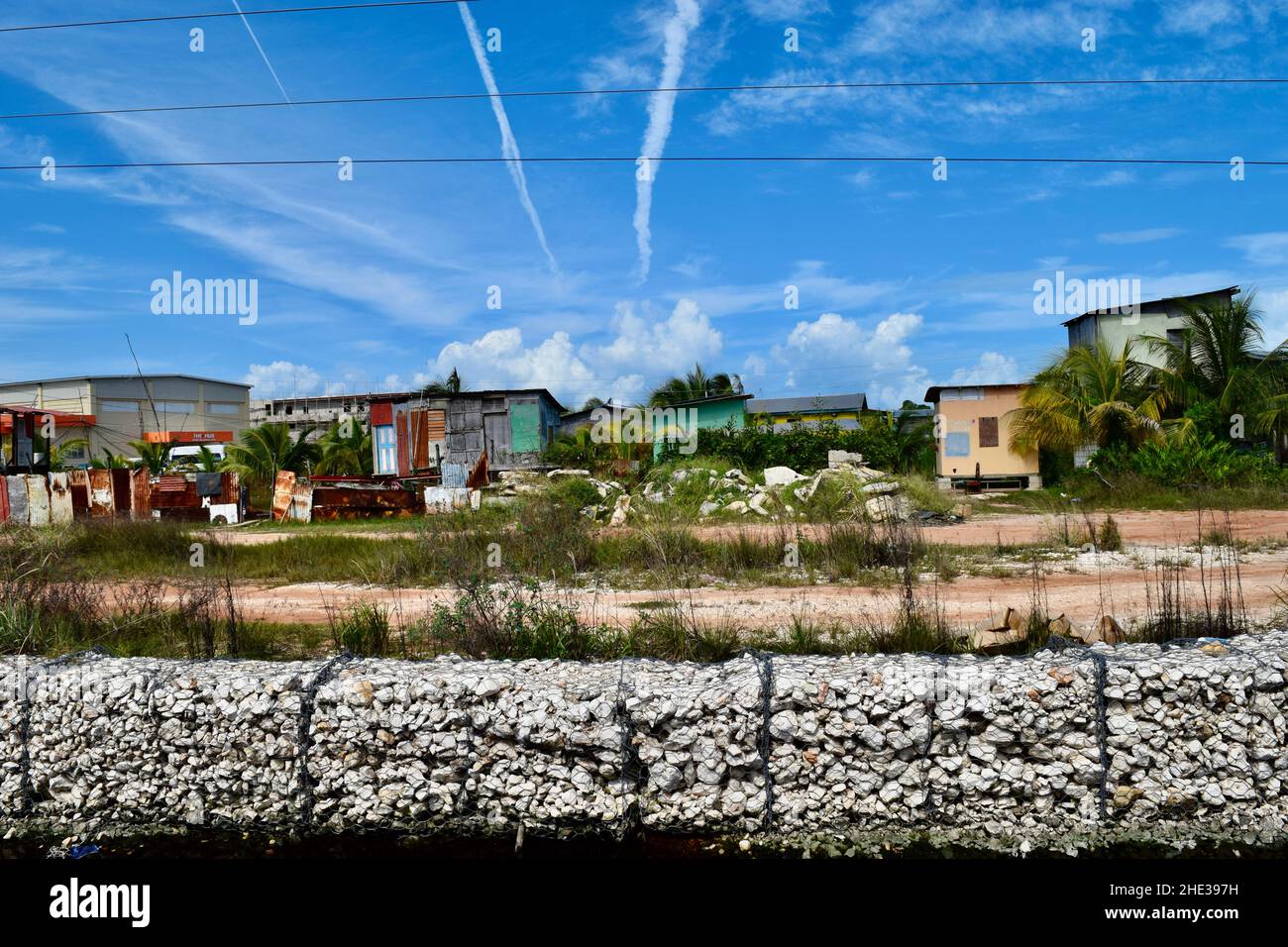 A row of ramshackle houses in a poor neighborhood of Belize City, Belize Stock Photo Alamy