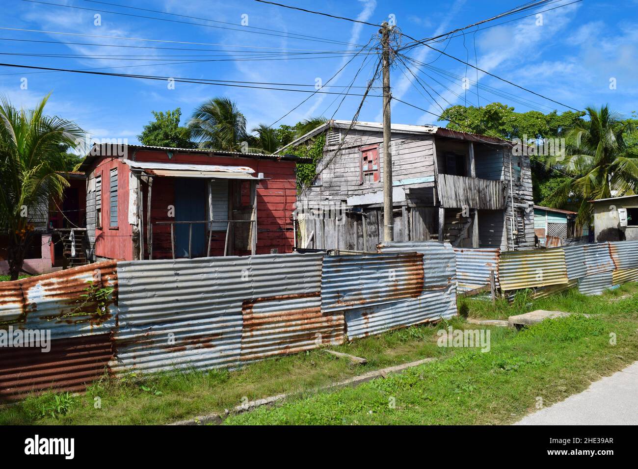 2 decaying homes in a poor neighborhood of Belize City, Belize Stock Photo Alamy