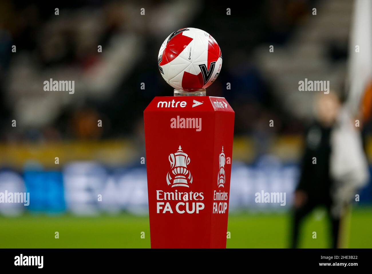 The FA Cup match ball on a Emirates FA Cup ball stand Stock Photo Alamy