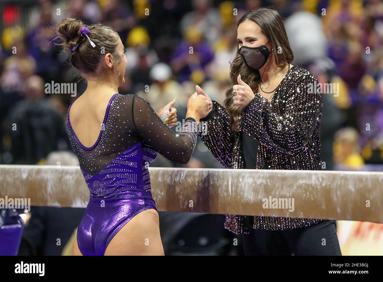 LSU's Christina Desiderio speaks with Assistant Coach Ashleigh Gnat