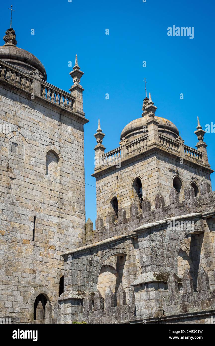 Towers of the Se cathedral in Porto seen from the inside, Portugal Stock Photo