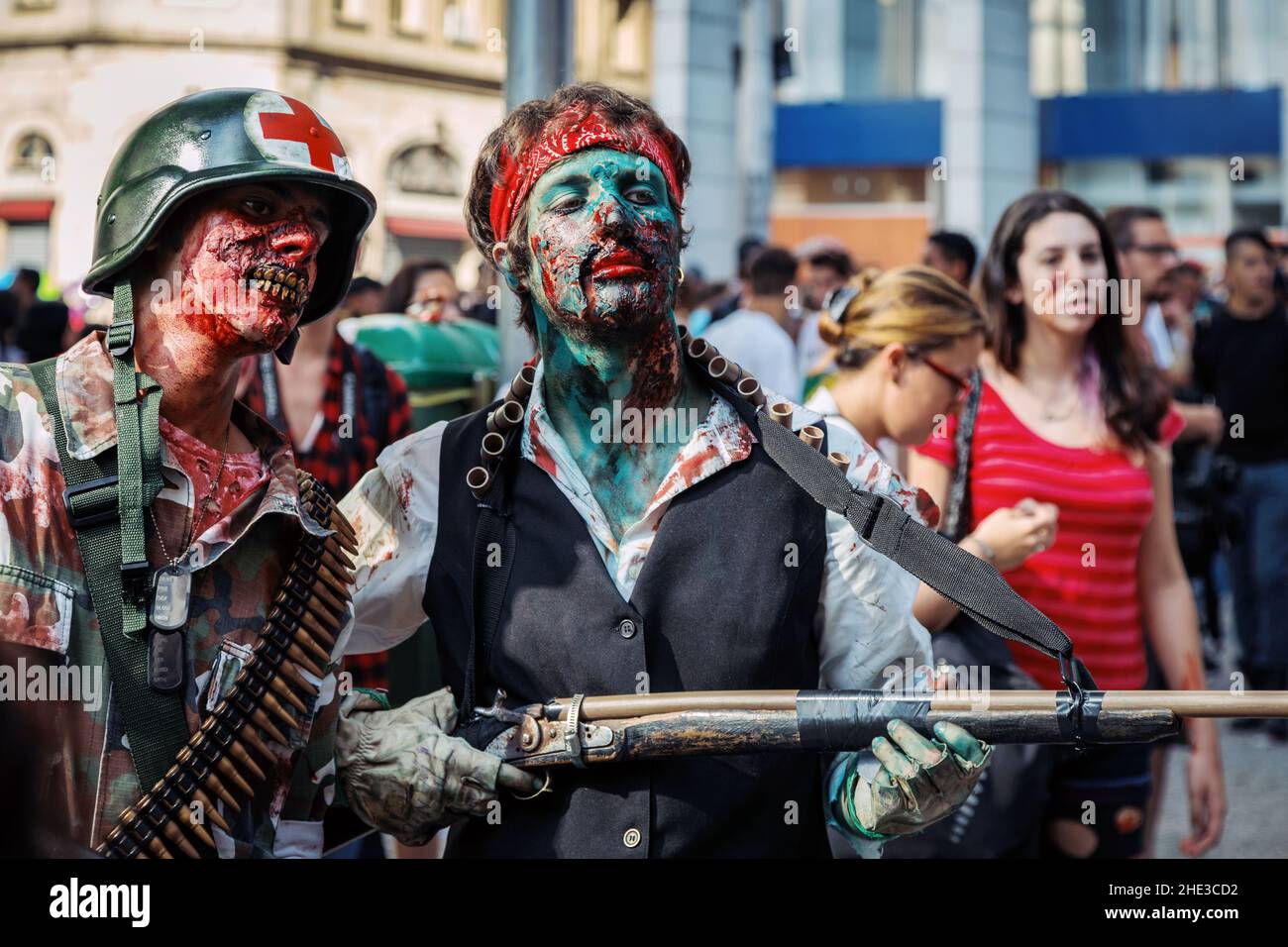 Sao Paulo, Brazil. 2nd November, 2013. People dressed up as zombies attend the annual Zombie Walk in Sao Paulo, Brazil. Stock Photo