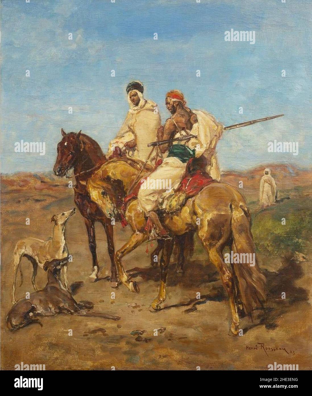 Arab Horsemen by Henri Émilien Rousseau, 1923. Stock Photo