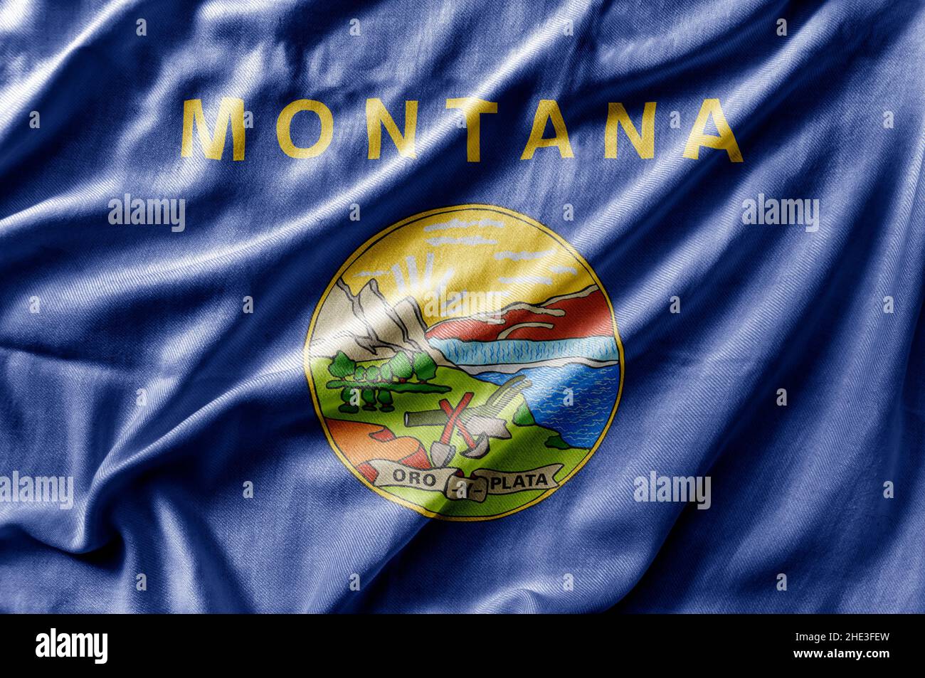 Waving detailed national US country state flag of Montana Stock Photo