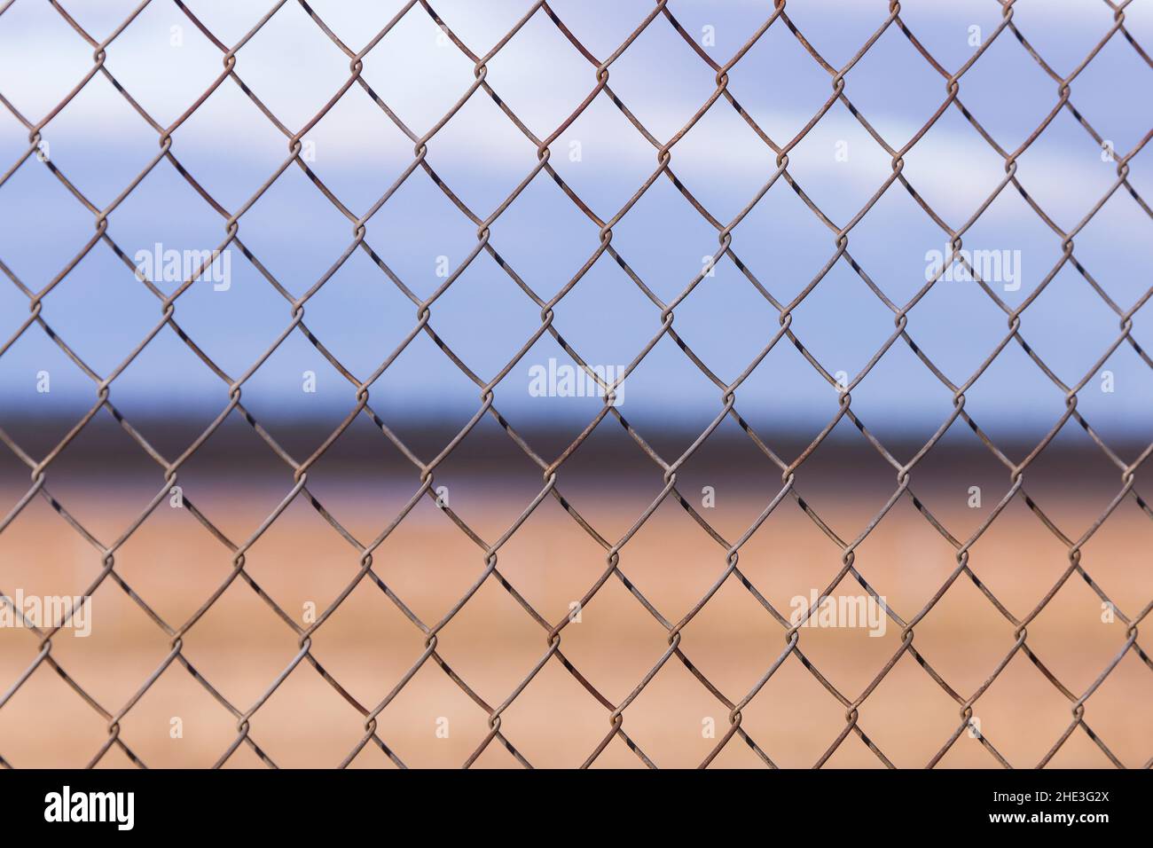 Chicken wire pattern closeup with brown background Stock Photo