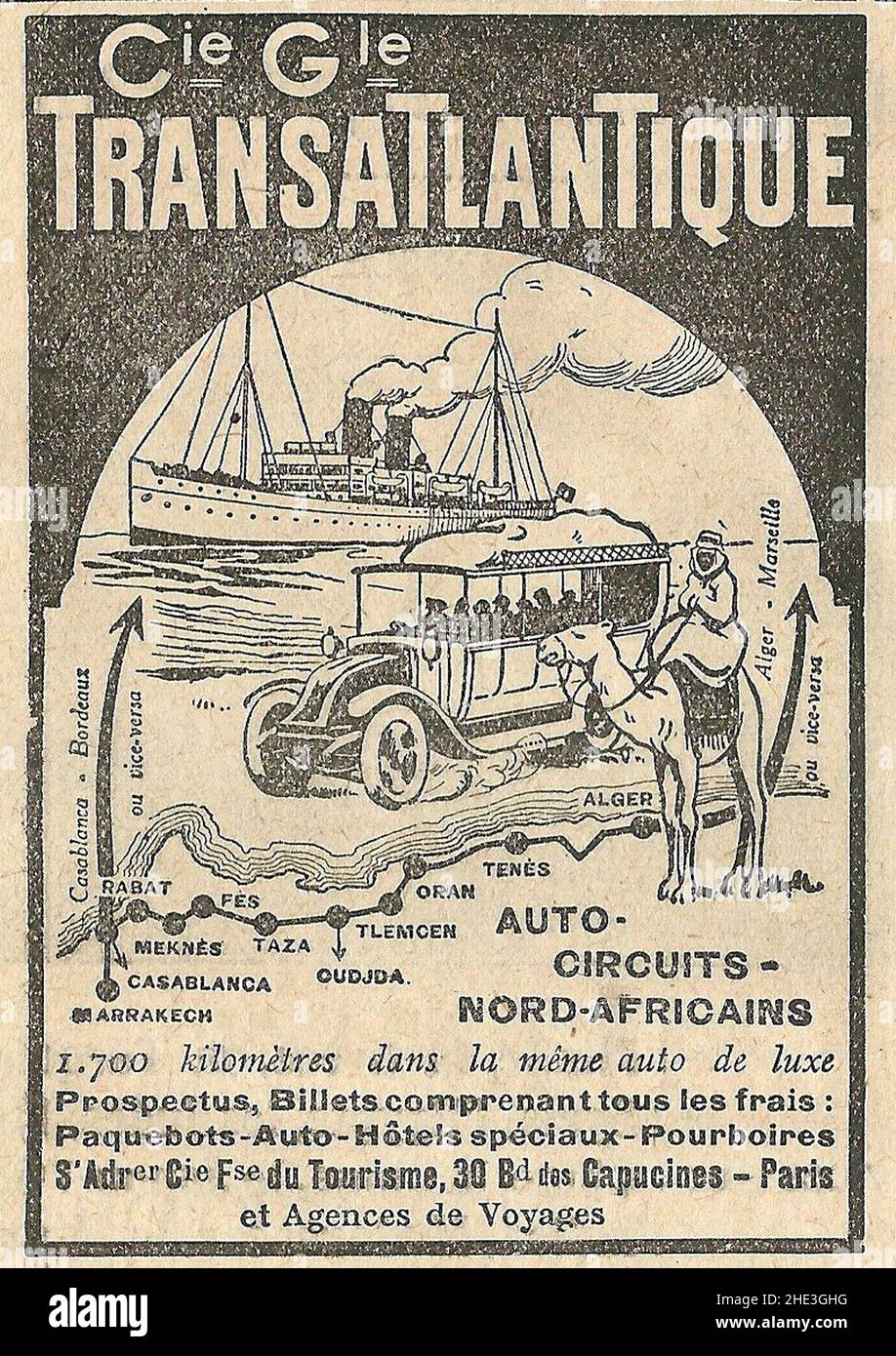 c.1920 tourisme auto-circuit nord-Africain Cie. Gle. Transatlantique c.1920 tourisme auto-circuit nord-Africain Cie. Gle. Transatlantique