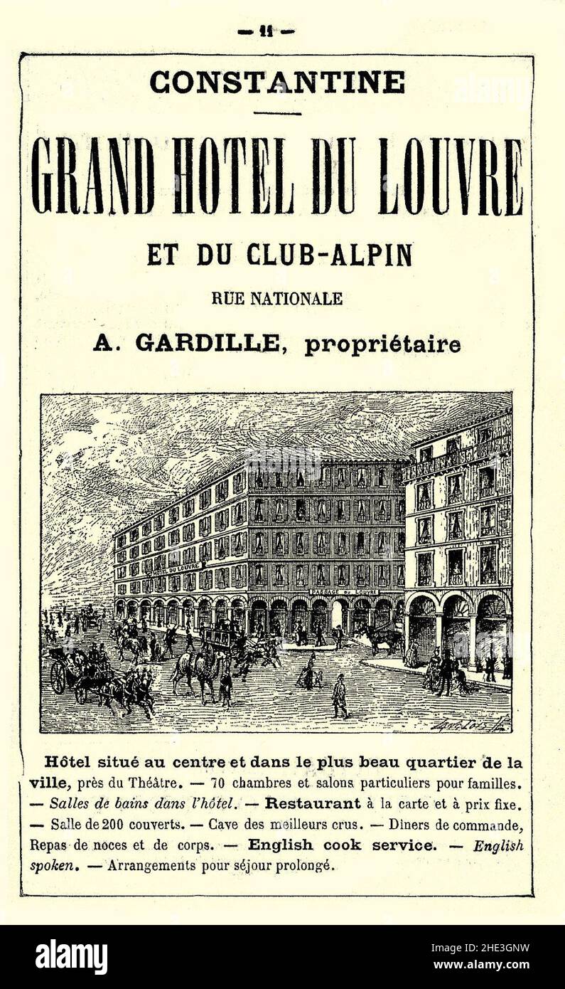 Réclame-1888-Constantine-Grand Hotel du Louvre-A. Gardille. Stock Photo