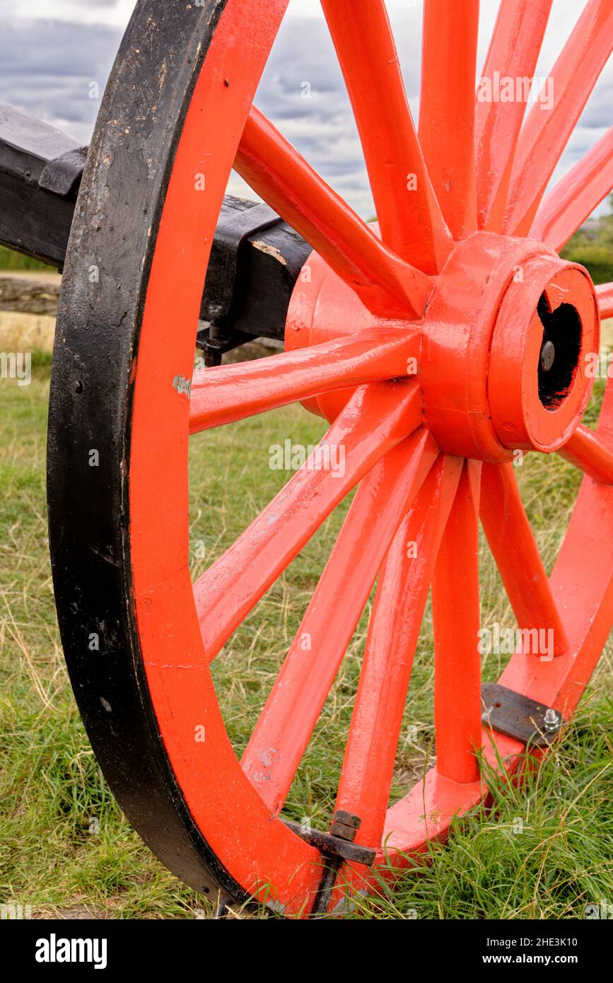 Vintage - Details Of Wooden Wagon Wheel - Pitstone Windmill, Ivinghoe, Hertfordshire, England, United Kingdom Stock Photo