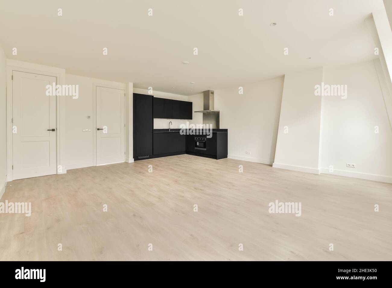 Interior of empty home kitchen with contemporary appliances Stock Photo ...