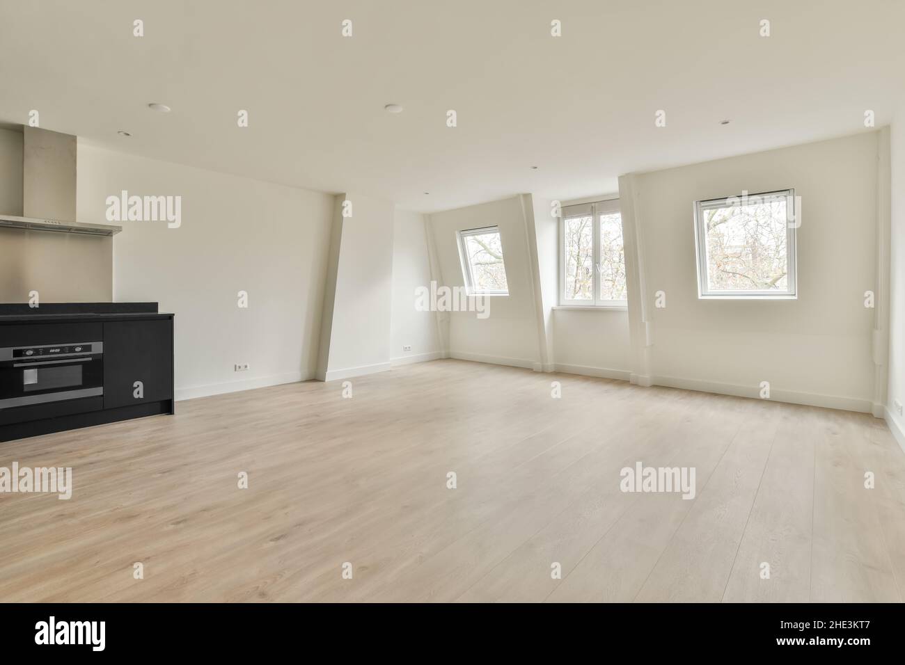 Interior of empty home kitchen with contemporary appliances Stock Photo ...