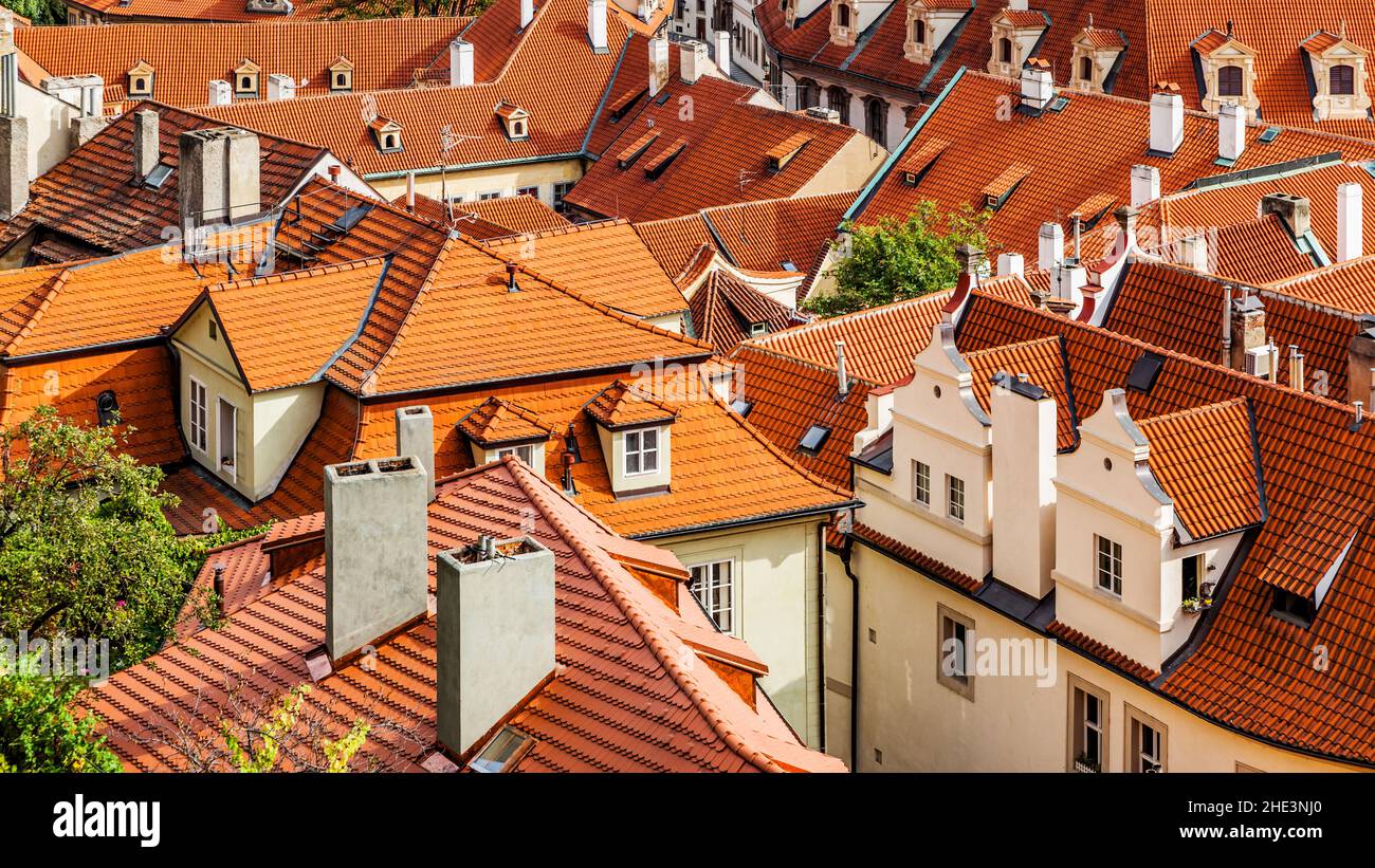 Red tiled roofs in Prague, Czech Republic Stock Photo