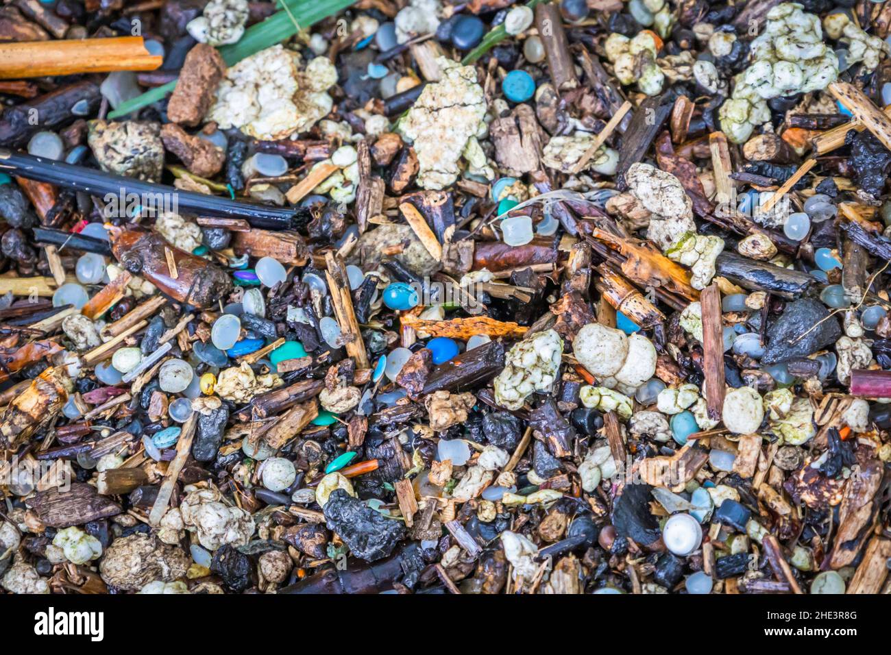 Plastic pollution crisis, environmental damage at UK nature reserve Stock Photo