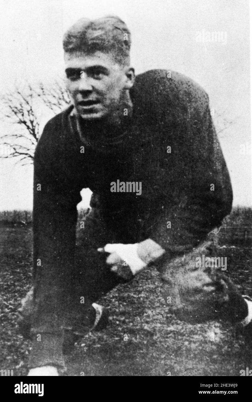 Ronald Reagan in football uniform on field at Eureka College in Eureka ...