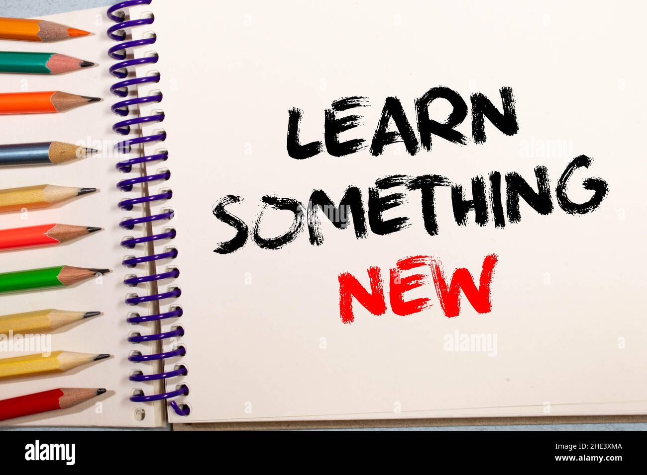 text Learn Something New on white paper. Stock Photo