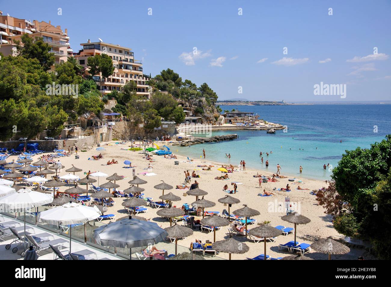 Beach view, Illetes, Palma Municipality, Majorca (Mallorca), Balearic Islands, Spain Stock Photo