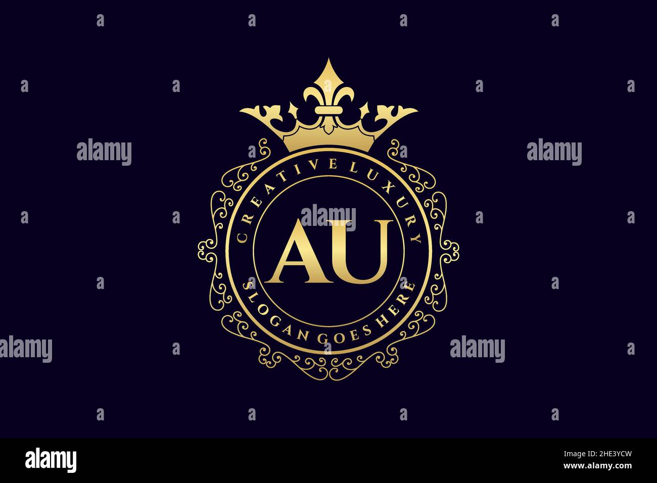 AU Initial Letter Luxury calligraphic feminine floral hand drawn heraldic monogram antique vintage style luxury logo design Premium Stock Vector