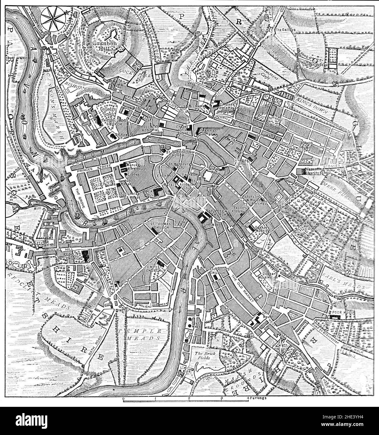 Roque's Map of Bristol 1747 Stock Photo - Alamy