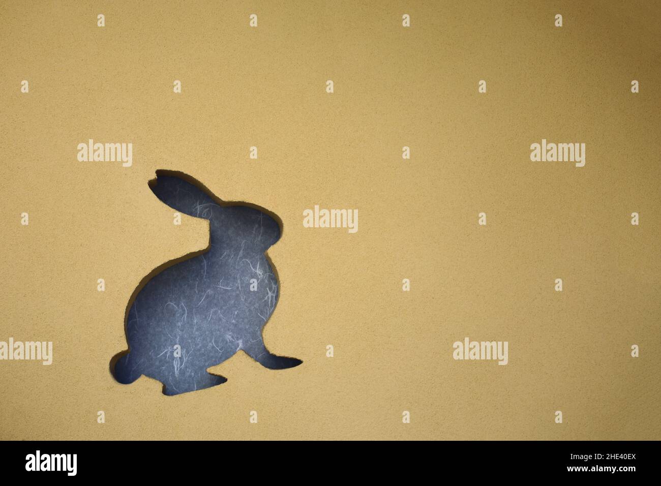 Diatomaceous earth wall with a stamped rabbit silhouette Stock Photo