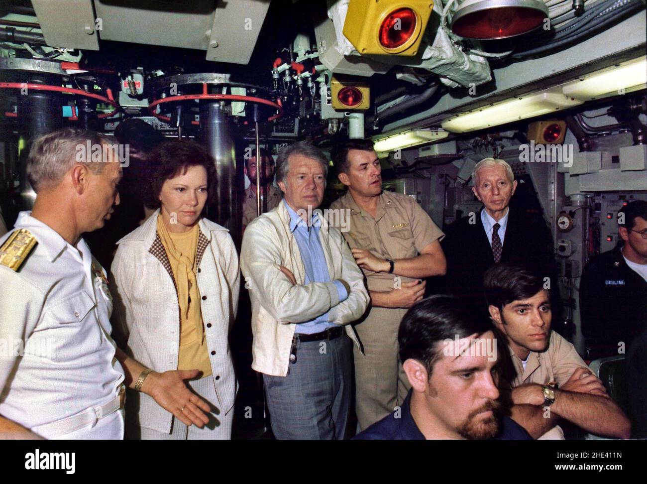 Rosalynn Carter, Jimmy Carter and Admiral Hyman Rickover aboard the