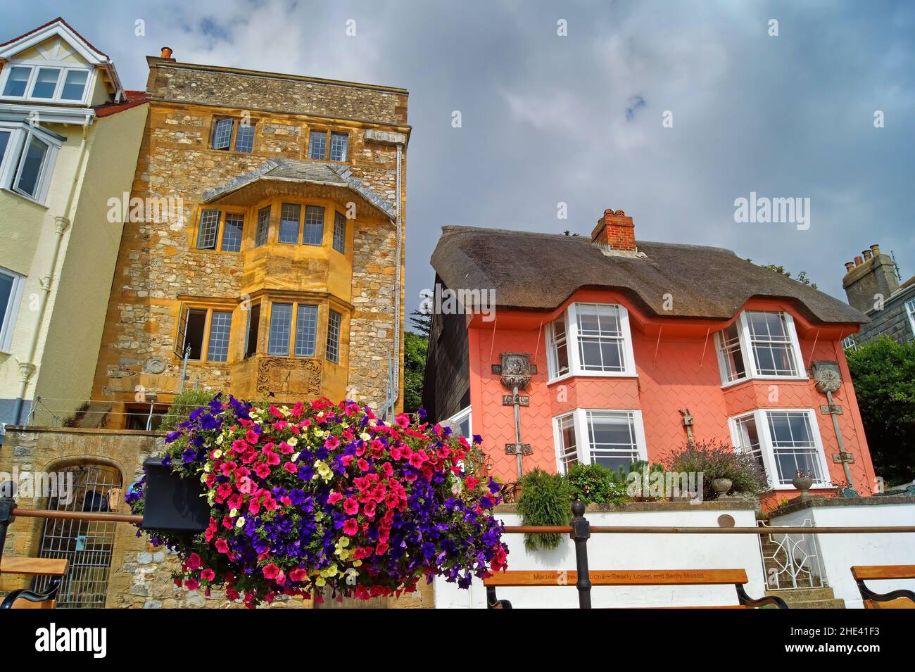 UK, Dorset, Lyme Regis, Library Cottage and Sundial House on Marine