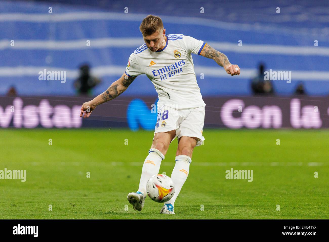 Madrid, Spain. 08th Jan, 2022. Toni Kroos of Real Madrid in action during the La Liga match between Real Madrid and Valencia CF at Santiago Bernabeu Stadium in Madrid, Spain. Credit: DAX Images/Alamy Live News Stock Photo