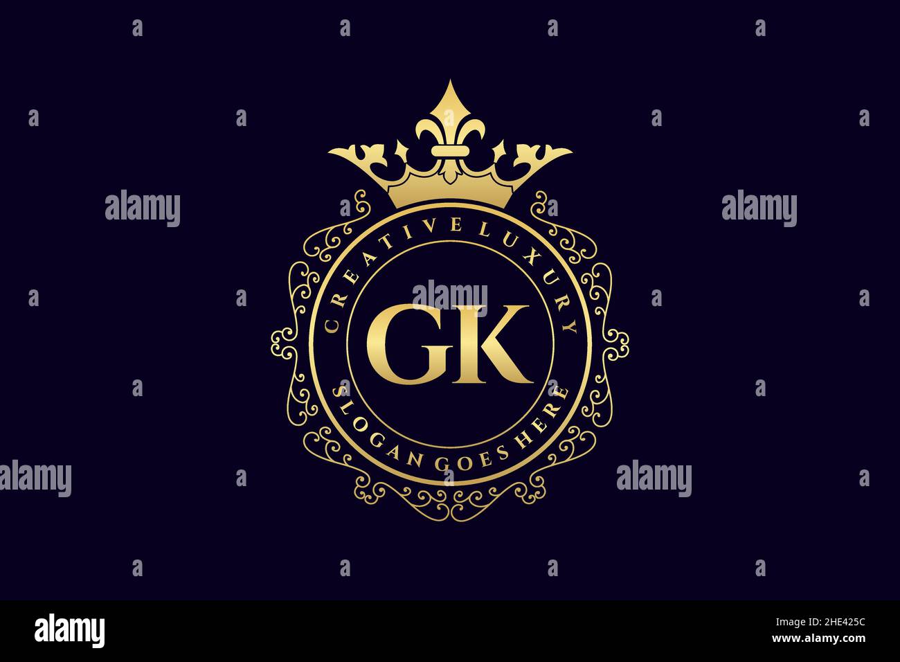 GK Initial Letter Luxury calligraphic feminine floral hand drawn heraldic monogram antique vintage style luxury logo design Premium Stock Vector