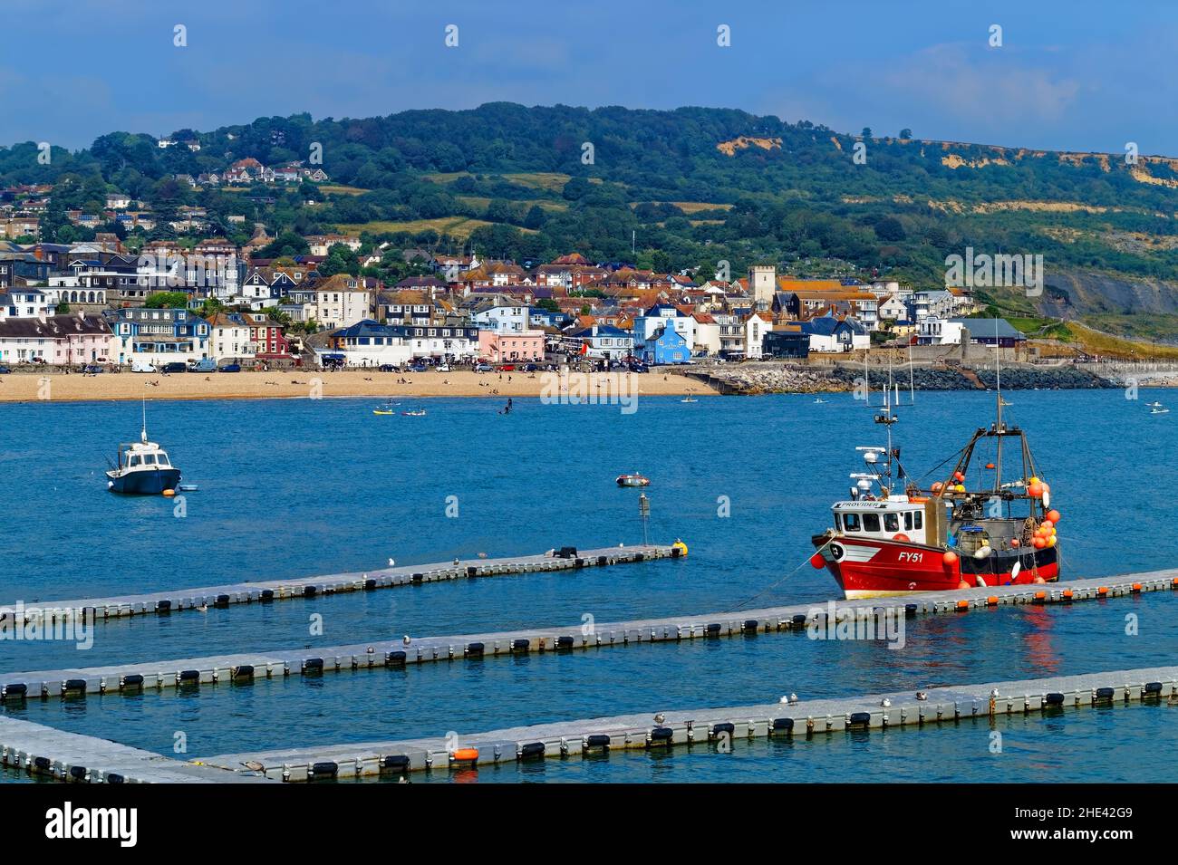 UK,Dorset,Lyme Regis,looking across Lyme Bay from The Cobb, towards