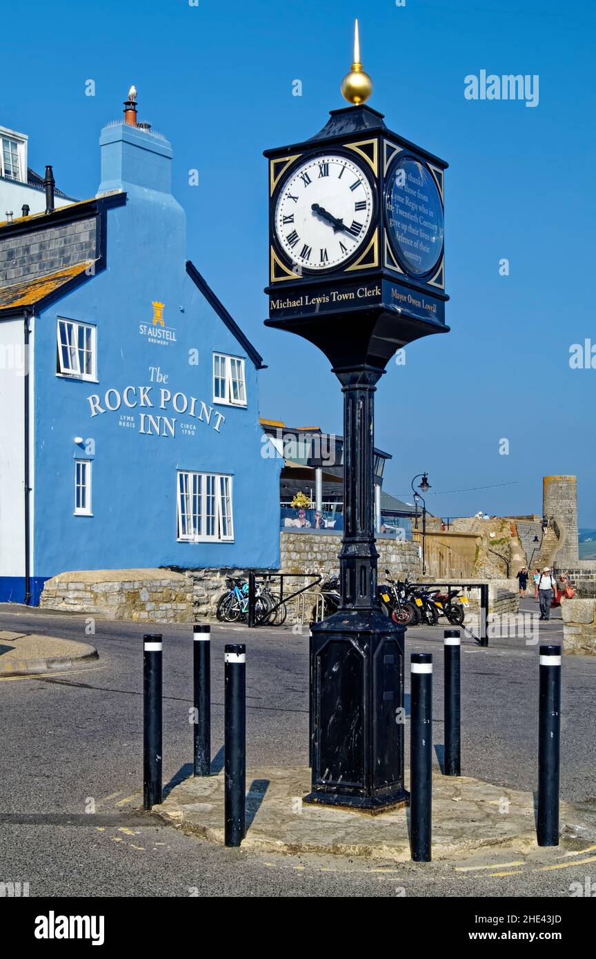 UK, Dorset, Lyme Regis, The Square, Clock Tower and Rockport Inn Stock