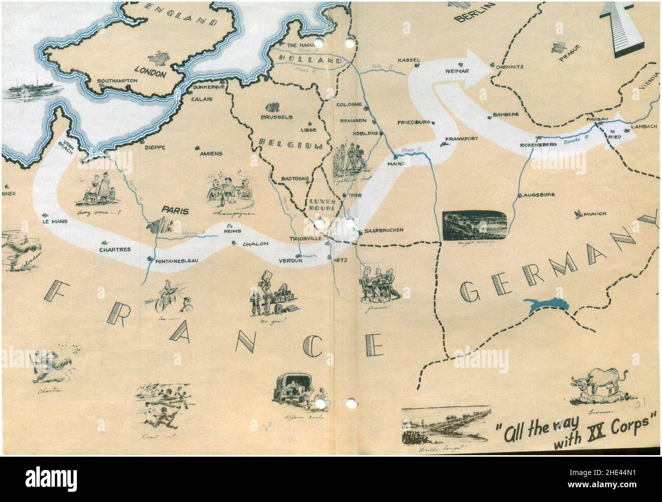 Route map 1139th Engineer Combat Group 1944 - 1945 Stock Photo - Alamy