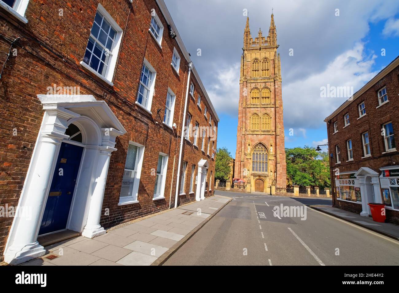 UK, Somerset, Taunton, St Mary Magdalene Church and Hammet Street Buildings Stock Photo