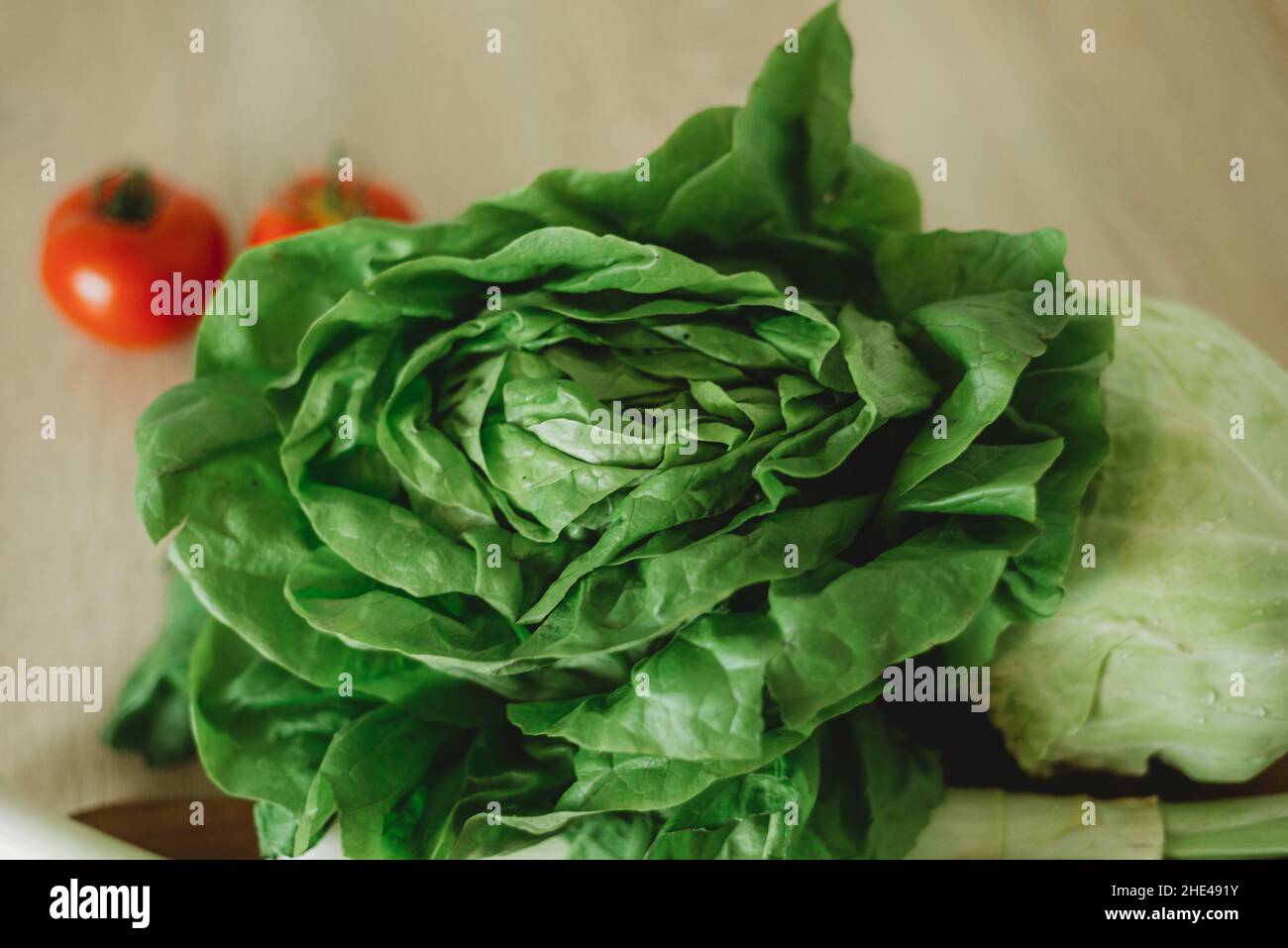 green organic salad and vegetables on the table Stock Photo