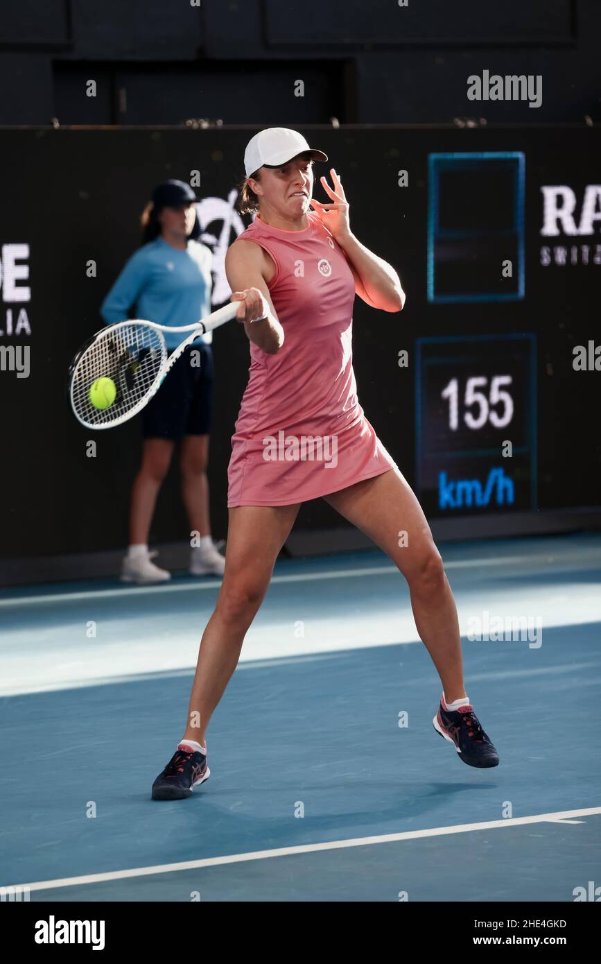 Adelaide, Australia, 8 January, 2022. Iga Swiatek of Poland plays a