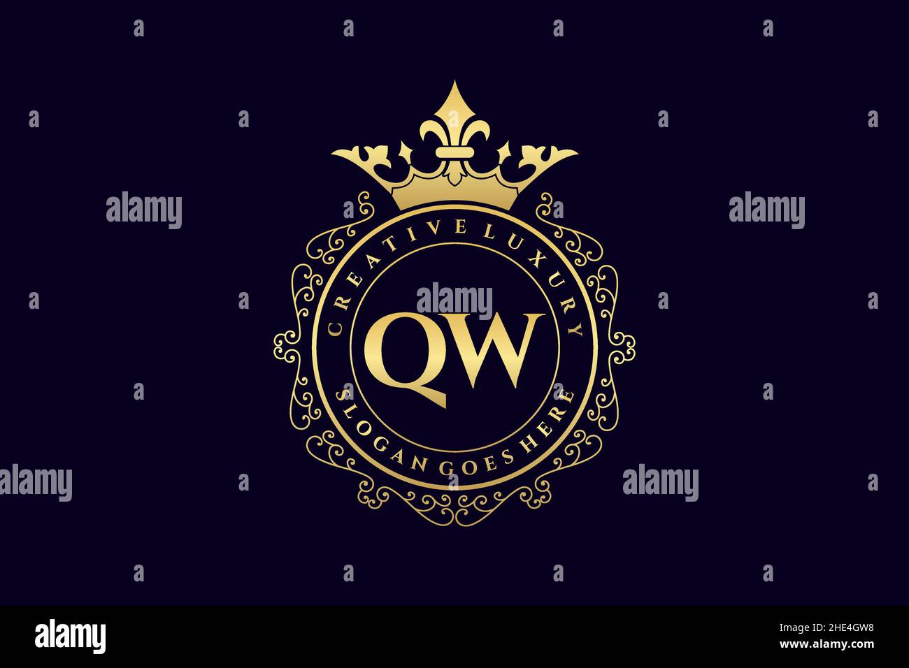 QW Initial Letter Luxury calligraphic feminine floral hand drawn heraldic monogram antique vintage style luxury logo design Premium Stock Vector