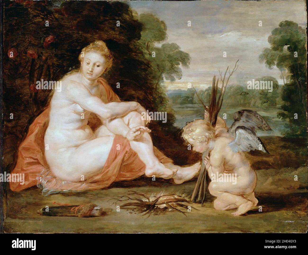 Rubens, Sir Peter Paul - Venus and Cupid warming themselves (Venus frigida) Stock Photo