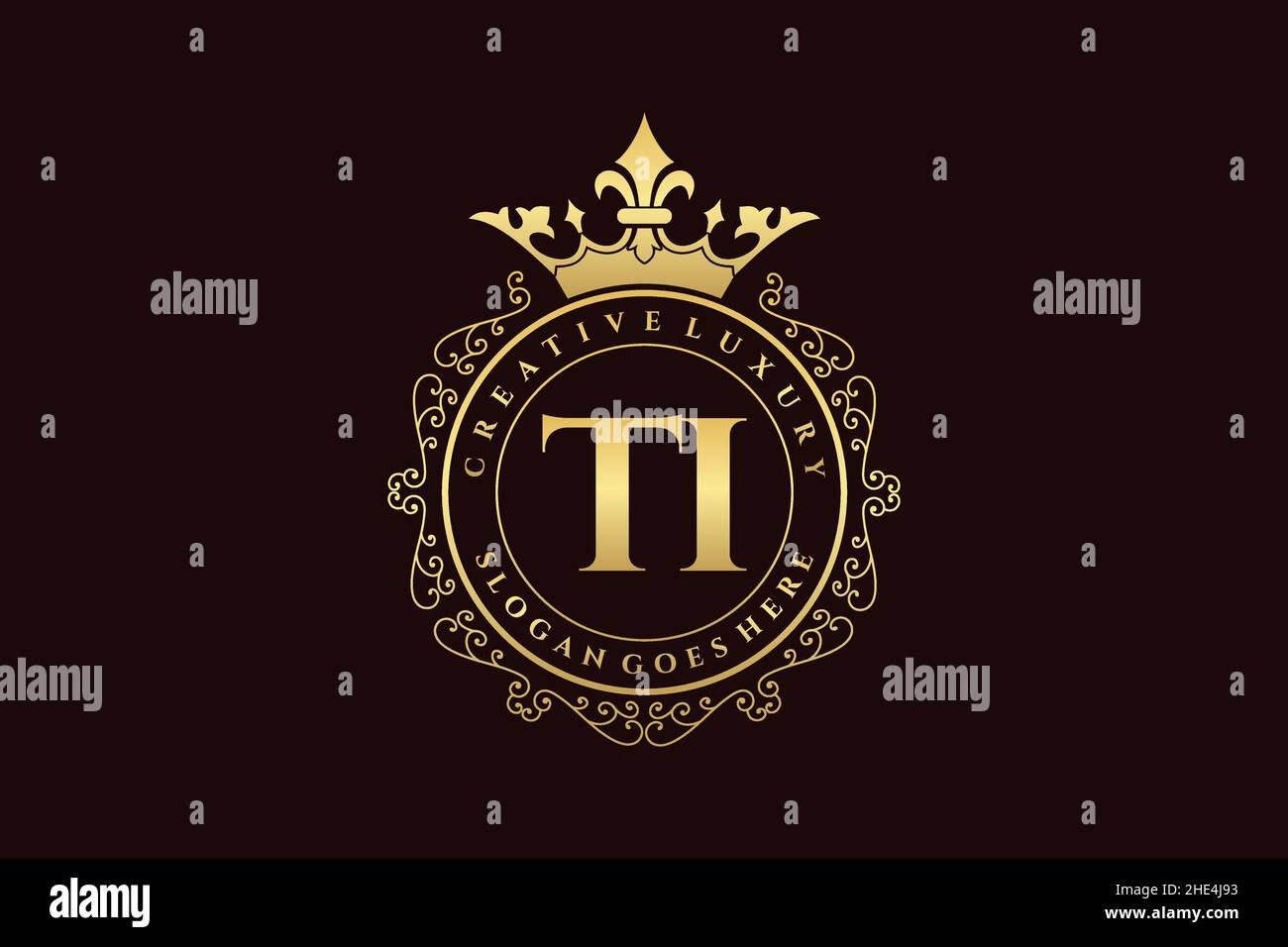 TI Initial Letter Luxury calligraphic feminine floral hand drawn heraldic monogram antique vintage style luxury logo design Premium Stock Vector