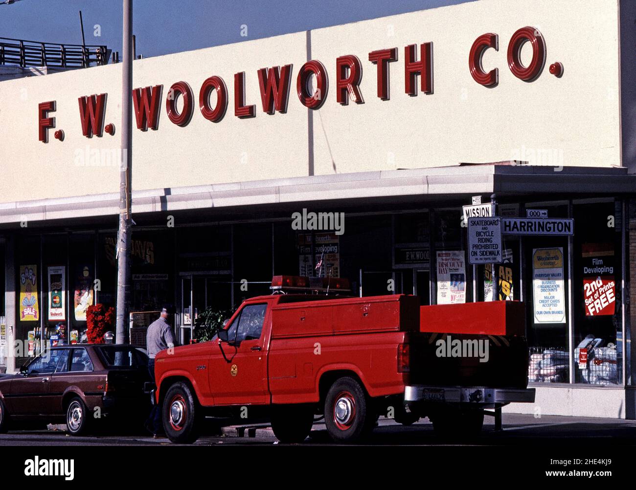 F. W. Woolworth CO. store on Mission Street in the Excelsior District of San Francisco, California, 1991 Stock Photo