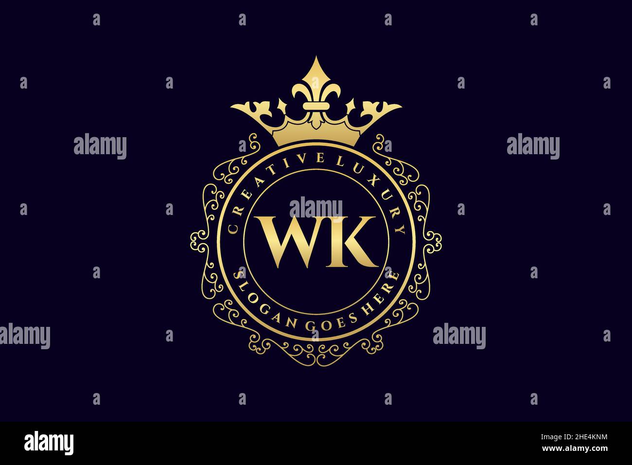 WK Initial Letter Luxury calligraphic feminine floral hand drawn heraldic monogram antique vintage style luxury logo design Premium Stock Vector