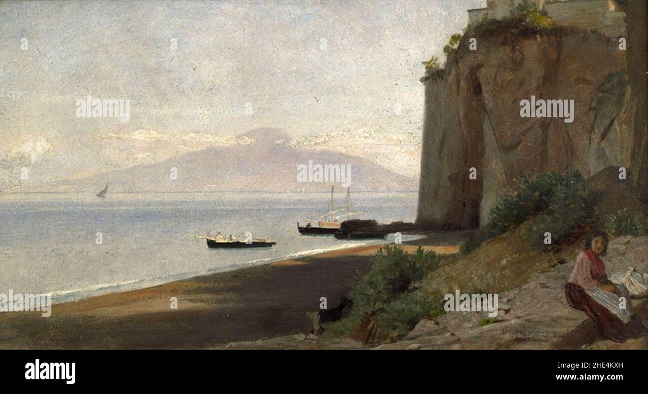 Rudolf Schick - Blick über den Golf von Neapel auf den Vesuv 1880 Stock ...