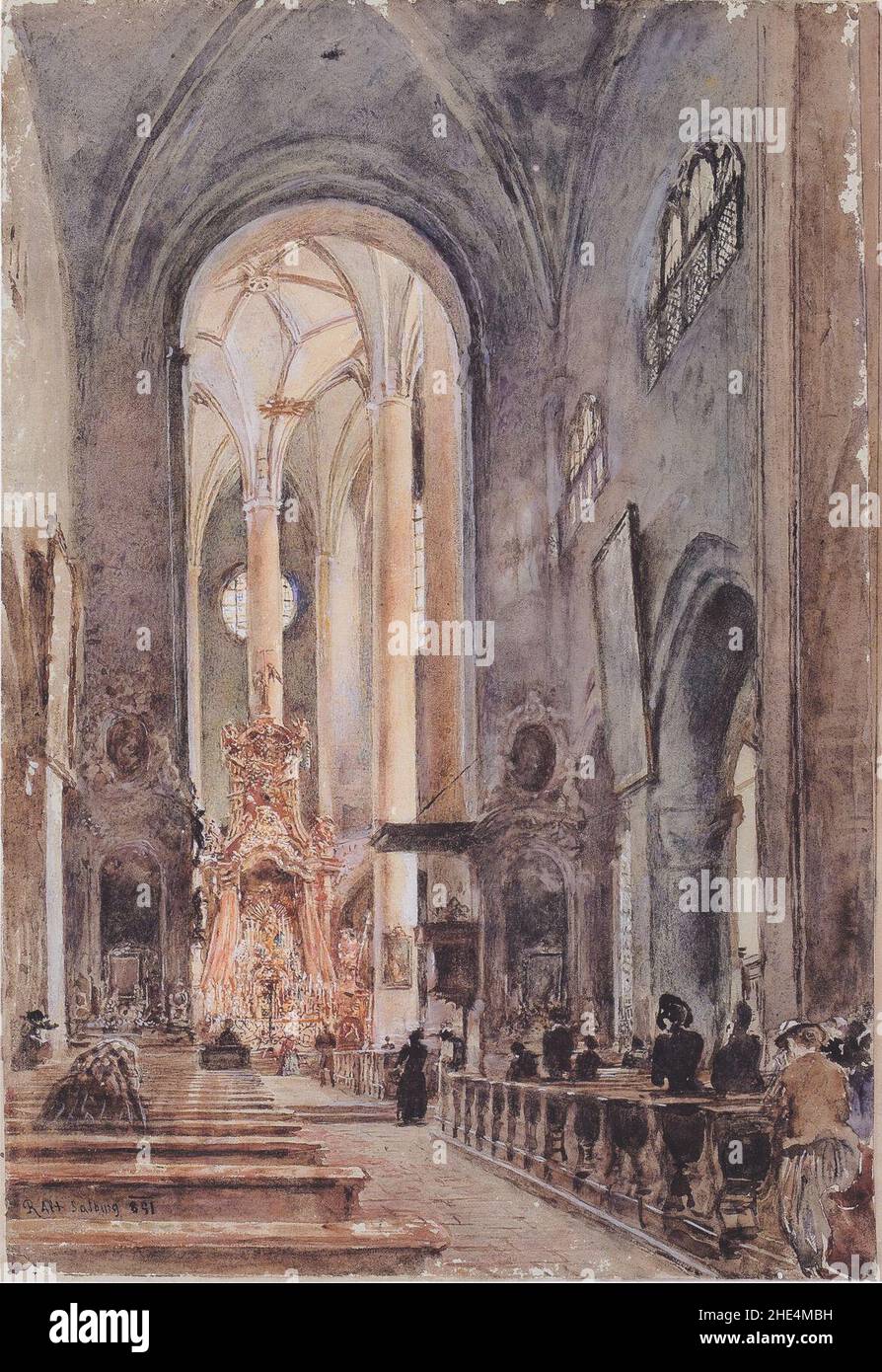 Rudolf von Alt - Die Franziskanerkirche in Salzburg - 1891. Stock Photo